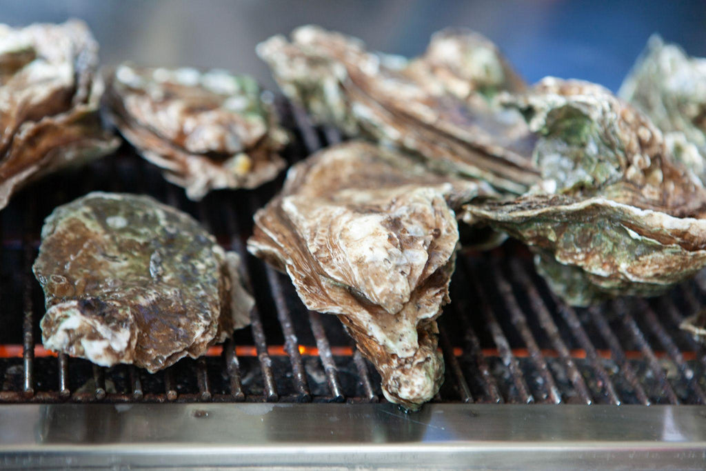 Barbecuing oysters.