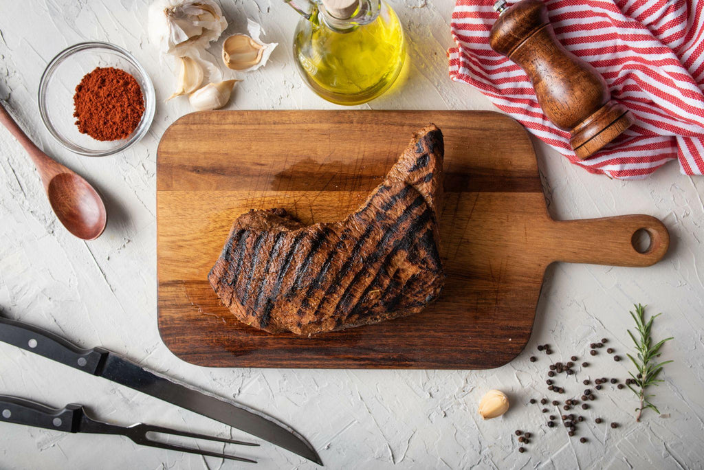 Grilled tri tip steak marinated with Santa Maria sauce.