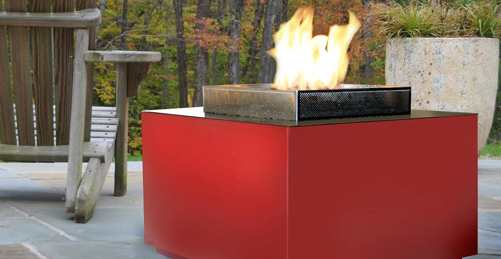 Outdoor Fire Cube from Spark Modern Fires in Red.