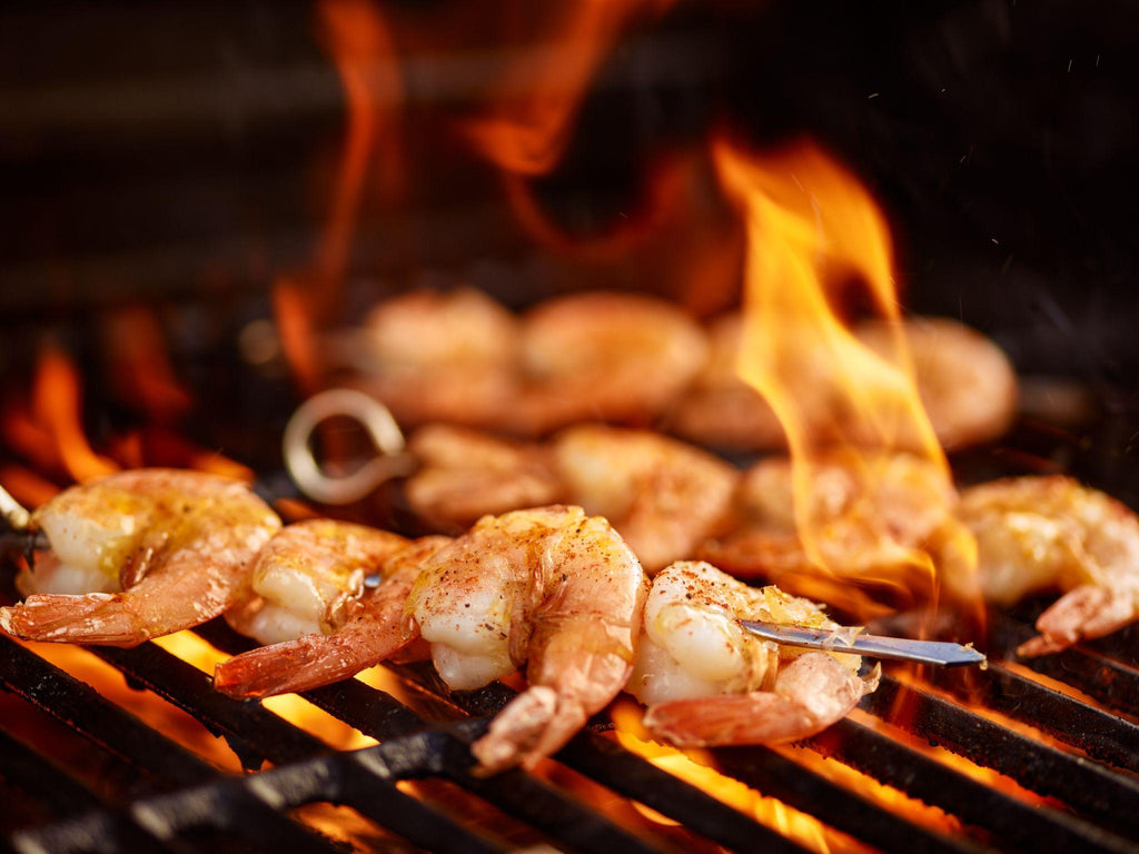 Shrimp skewers on the barbecue.